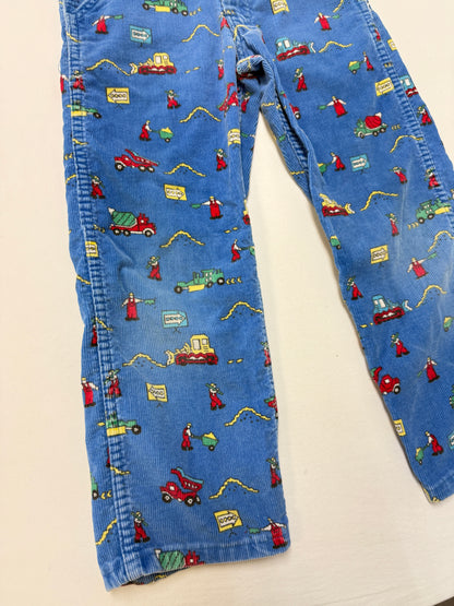 90s Kids Toddler Vintage Oshkosh Bgosh Construction Trucks AOP Blue Corduroy Overall / 5T 6y