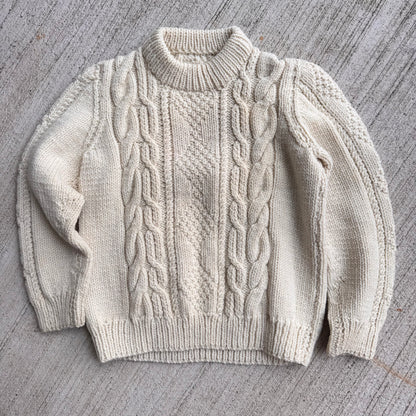 Kids Vintage Hand Knit Pullover Cream/Off White Sweater 4Y 5Y 6Y