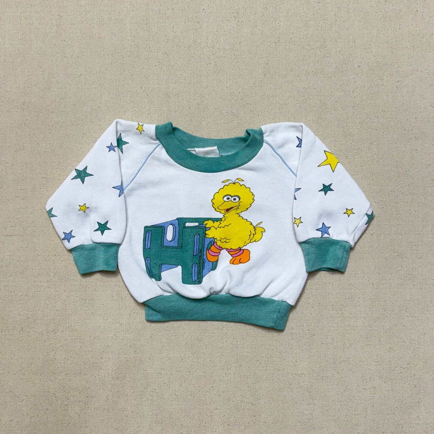 80s Kids Infant Vintage Sesame Street Big Bird Star Pattern Raglan Sleeve Sweatshirt / 6m 9m 12m