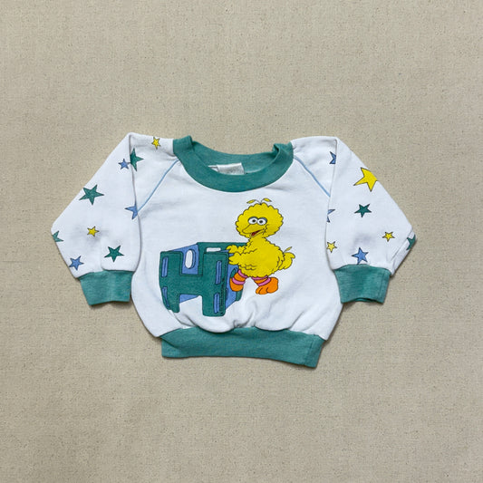 80s Kids Infant Vintage Sesame Street Big Bird Star Pattern Raglan Sleeve Sweatshirt / 6m 9m 12m