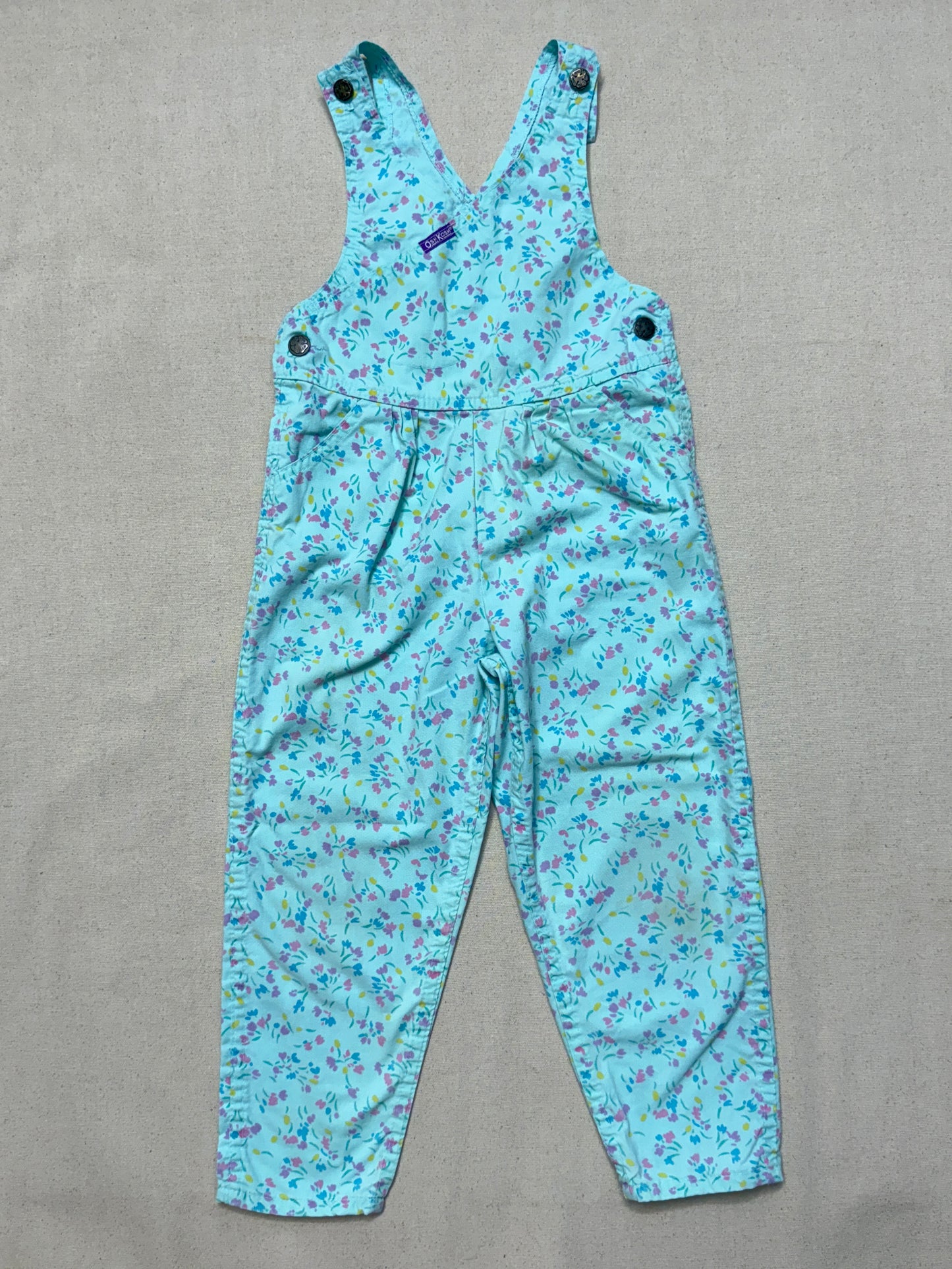 90s Kids Vintage Oshkosh Bgosh Flower AOP Mint Green Cross Front Lightweight Overall / 4T 5T 6y / Made in USA