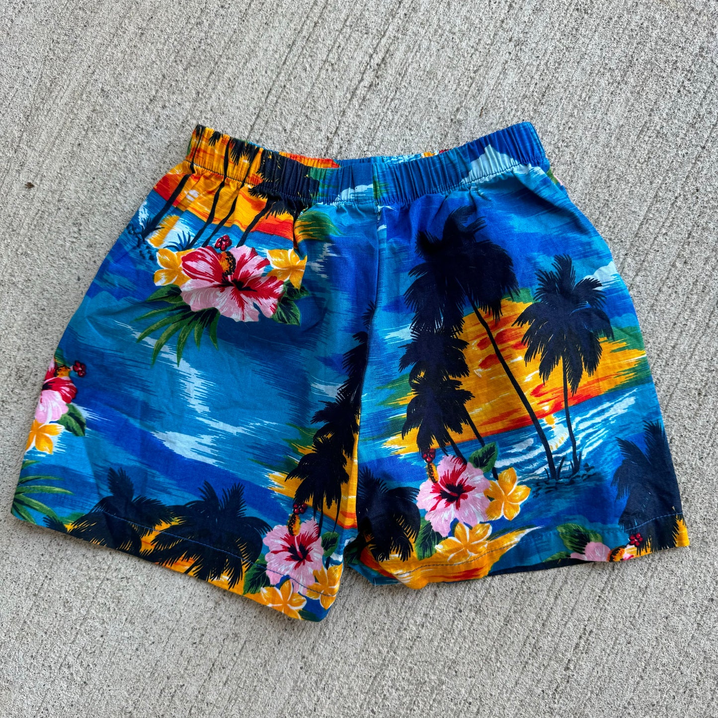 Kids Vintage Hawaiian Sunset Shorts 100% Cotton Made in Hawaii 3Y 4Y