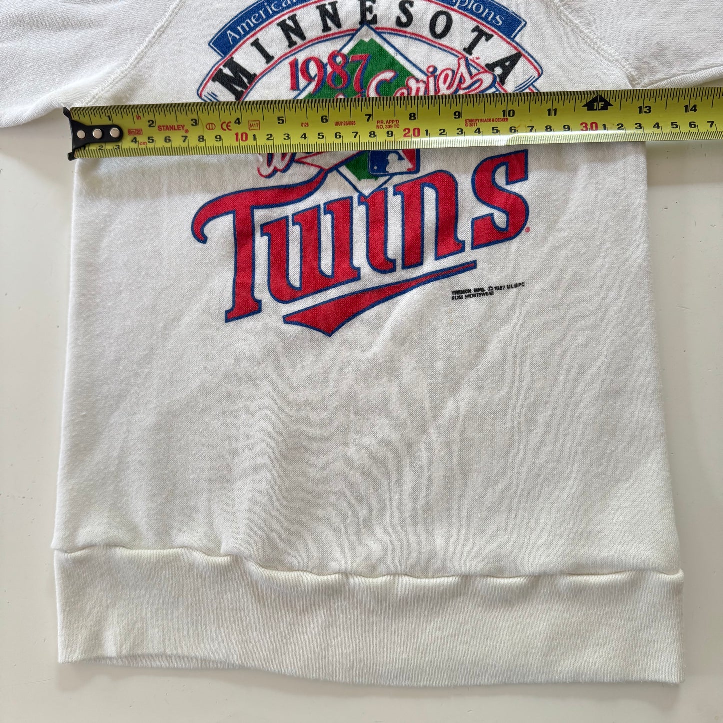 80s Kids Vintage Minnesota 1987 Baseball World Series Twins White Long Sleeve Sweatshirt M 10Y 11Y Made in USA