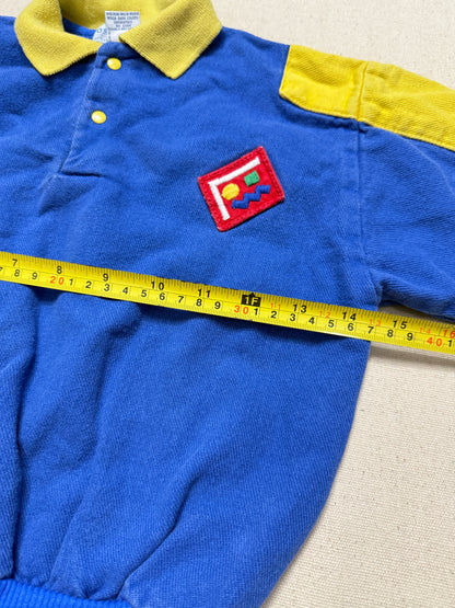 80s 90s Kids Toddler Vintage Oshkosh Bgosh Blue Yellow Snap Collared Longsleeve Cotton Top / 3T 4T / Made in USA