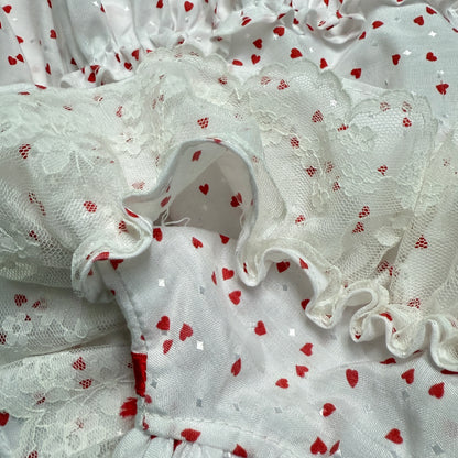 80s 90s Kids Toddler Vintage Martha's Miniatures Heart AOP Lace Raffle Volume dress / 5y 6y 7y