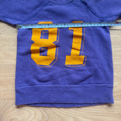 70s 80s Kids Toddler Vintage Purple Long Sleeve Crew Pullover Yellow 81 Print Front and Back and Sleeves 2T 3T 4T