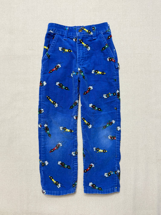 80s 90s Kids Toddler Vintage Oshkosh Bgosh Racing Car AOP Corduroy Painter Pants / 4T 5T / Made in USA