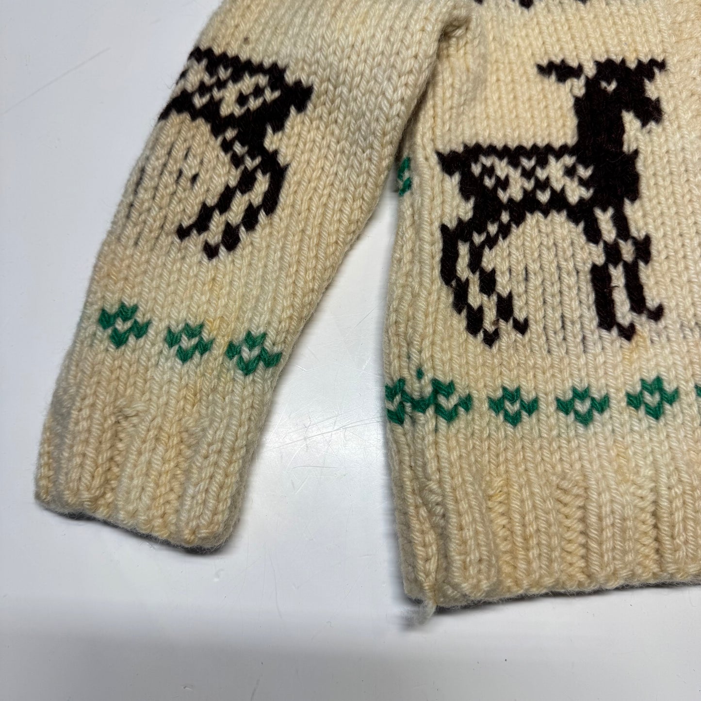 50s 60s Kids Toddler Vintage Beige Deer Lightning Zipper Cowichan Sweater / 3T 4T