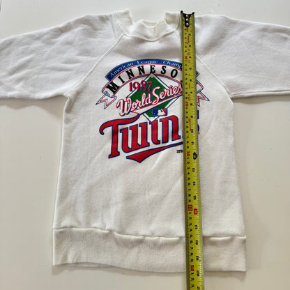 80s Kids Vintage Minnesota 1987 Baseball World Series Twins White Long Sleeve Sweatshirt M 10Y 11Y Made in USA