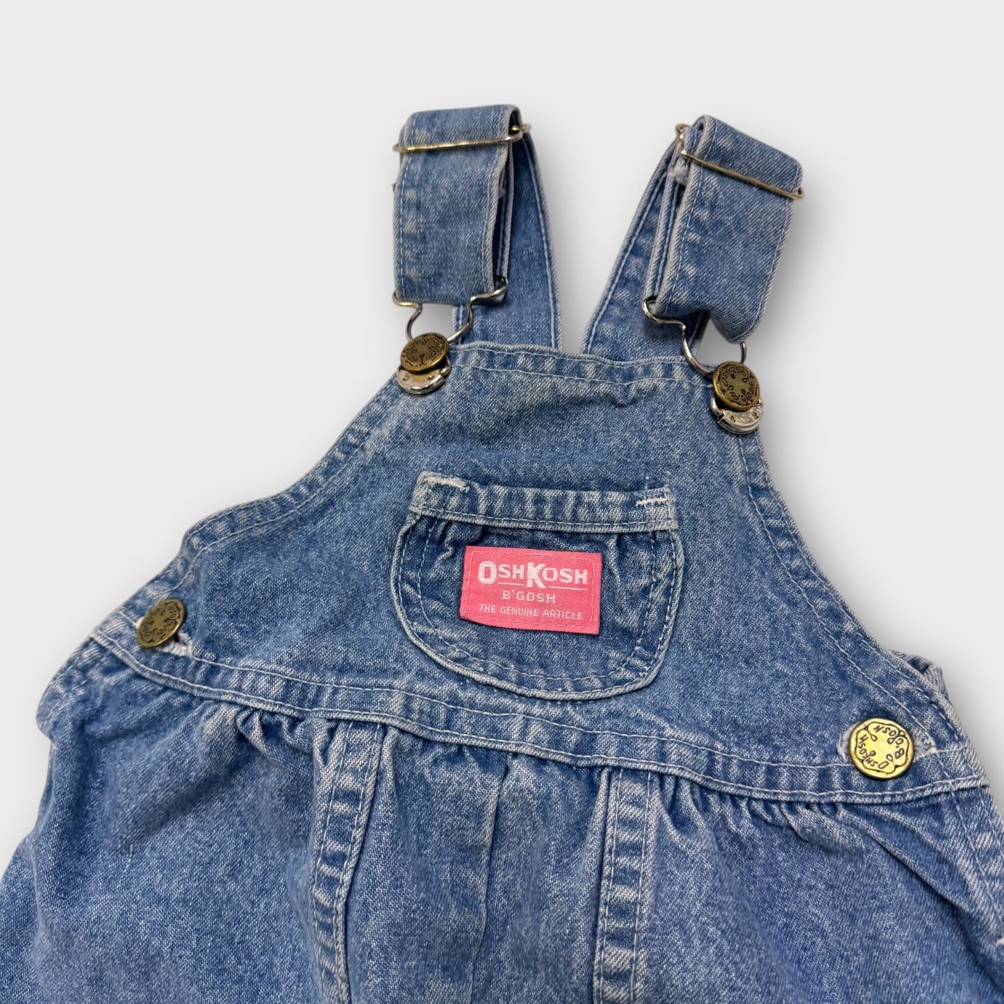 90s Baby Vintage 100% Cotton Denim Bubble Oshkosh B’Gosh Vestbak Overall 12m Pink Label