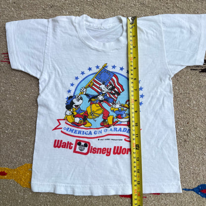 80s 90s Kids Toddler Vintage Walt Disney Mickey Goofy Donald America On Parade Single Stitch White Short Sleeve T-Shirt 3Y 4Y 5Y