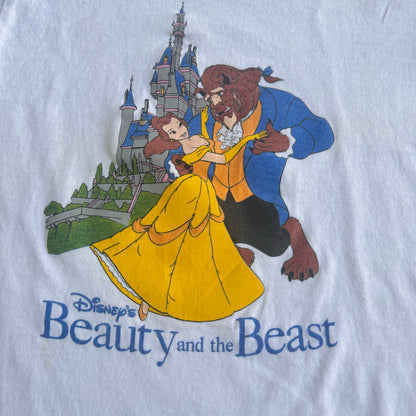 Kids Vintage Disney Beauty and the Beast White 100% Cotton T-Shirt Baby Tee 3Y 4Y 5Y