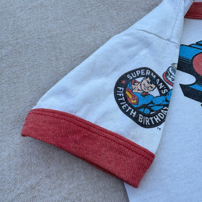 80s Kids Toddler Vintage Ringer Superman Special 50Th Birthday Design Short Sleeve White T-Shirt  3Y 4Y 5Y