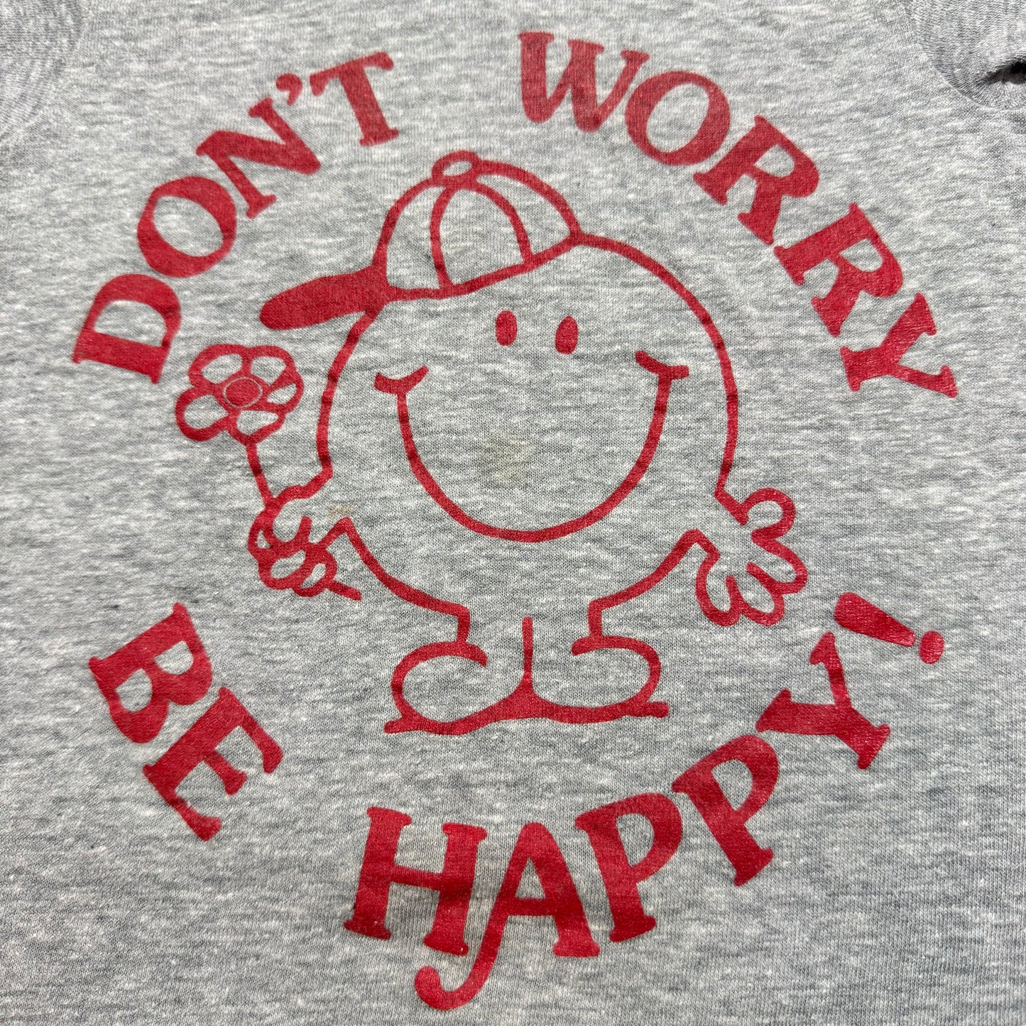 70s Kids Toddler Vintage Gray Hanes Ringer “Don’t Work Be Happy! “ Short Sleeve S 6Y 7Y 8Y Made in USA