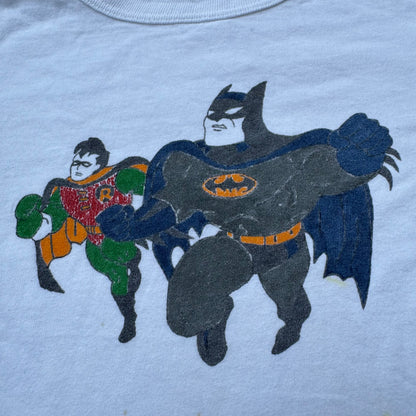 70s 80s Kids Vintage Batman and Robyn Cartoon Print White Short Single Stitch T-Shirt 3Y 4Y 5Y