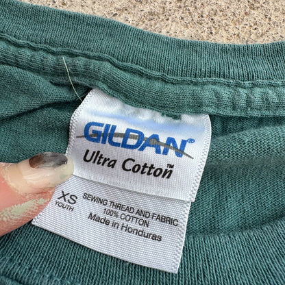 Early 2000s Kids Vintage Lizards Print Teal 100% Cotton T-Shirt XS 6-8Y Baby Tee