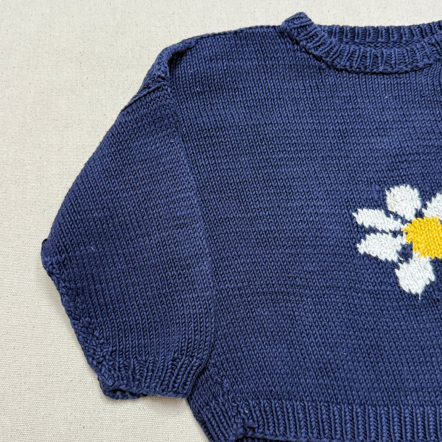 80s 90 Kids Toddler Vintage Flower Embroidered Simple Design Cotton Knit Sweater / 3T 4T 5T