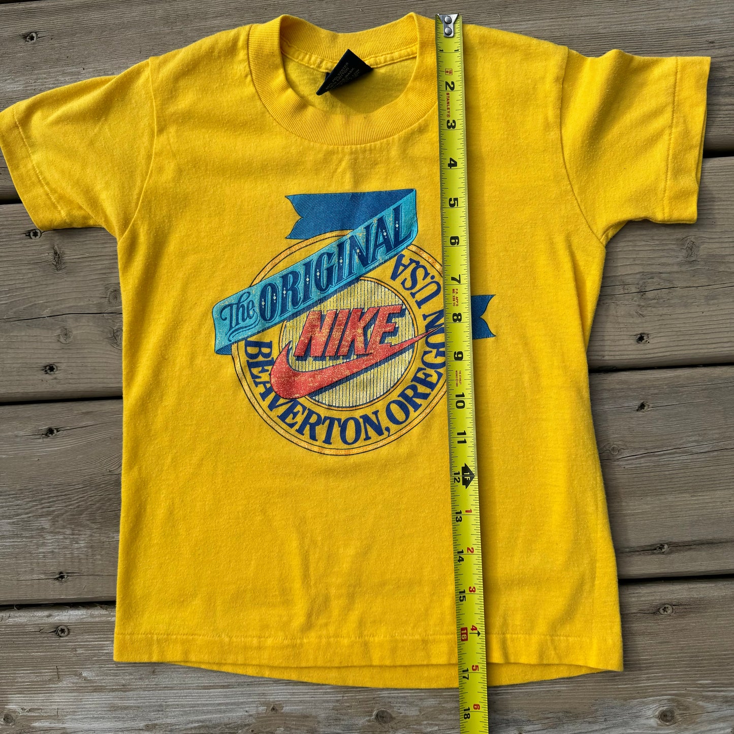 80s Kids Nike Yellow Beaverton Oregon T-Shirt S 6/8Y