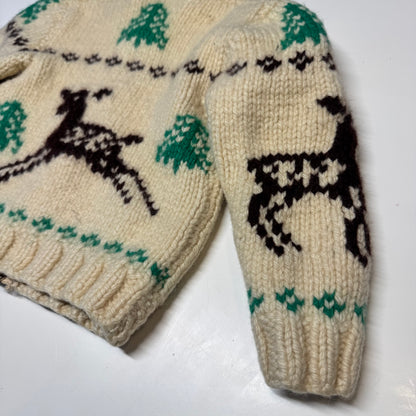 50s 60s Kids Toddler Vintage Beige Off White Deer Lightning Zipper Cowichan Heavy 24m 2Y 3T