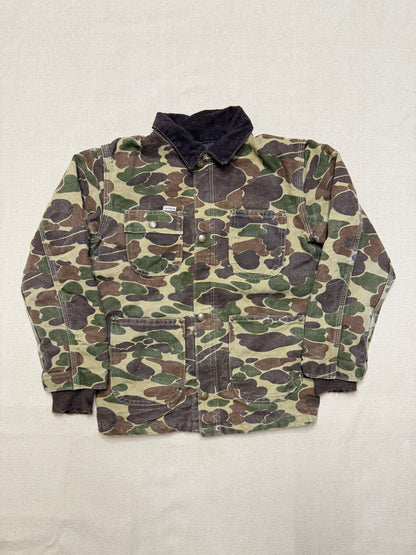 80s Kids Youth Vintage Carhartt Rare Duck Hunting Camo Corduroy Collar Quilt Lined Jacket / 7y 8y 9y