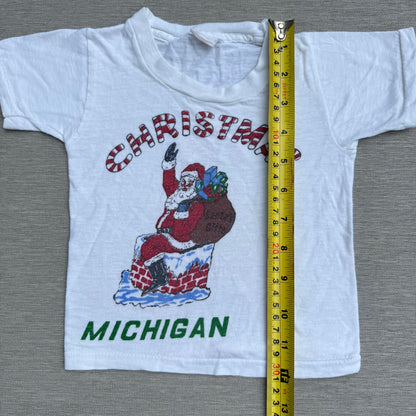 60s Kids Baby Vintage Christmas Santa Claus Michigan White Short Sleeve T-Shirt 12m 24m