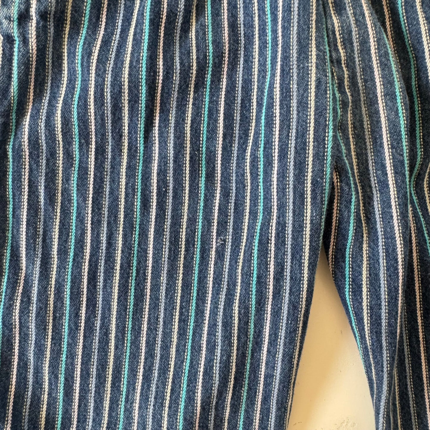 70s Kids Vintage Washington Dee Cee Sanforized Blue Denim Long Pant Striped Overalls With Adjustable Straps 6Y Made in USA