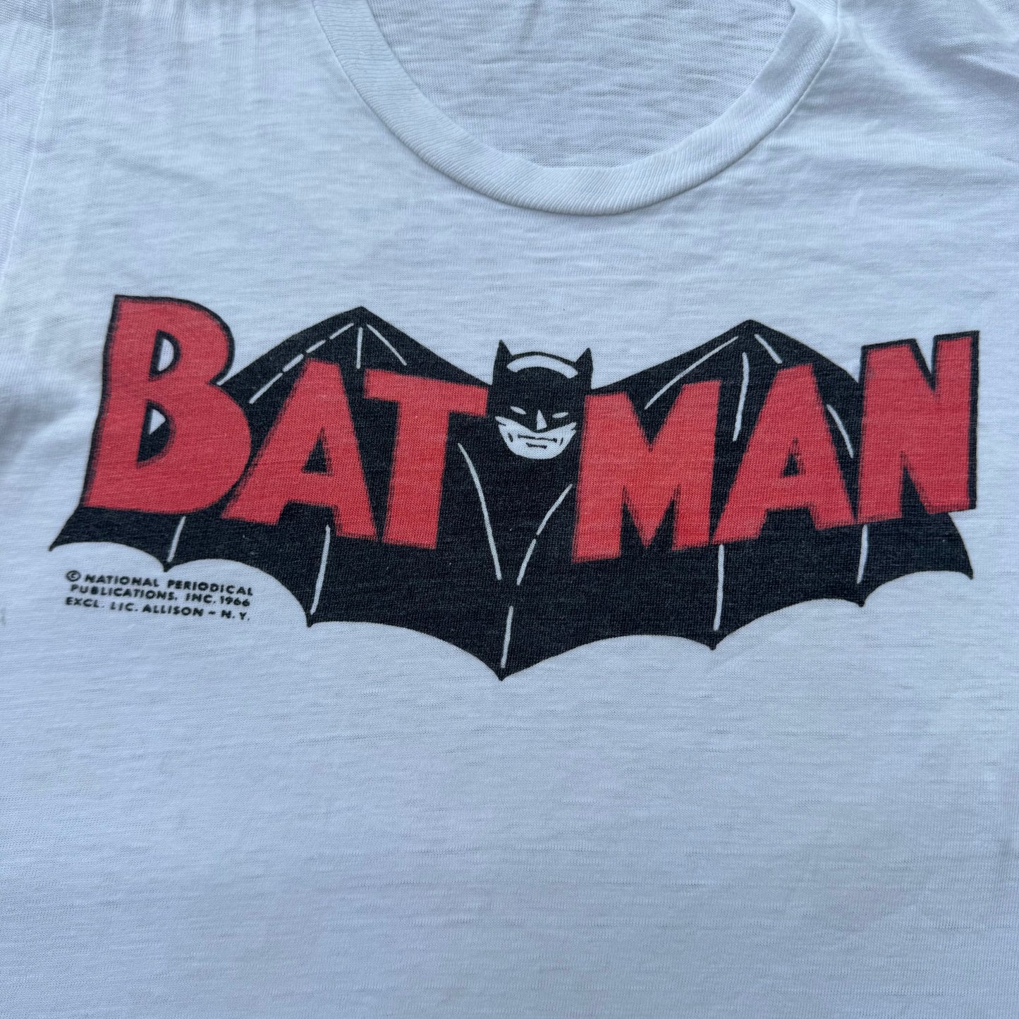 60s Kids Vintage Batman Rare Great Graphic Short Single Stitch Sleeve White T-Shirt 6Y 7Y Baby Tee