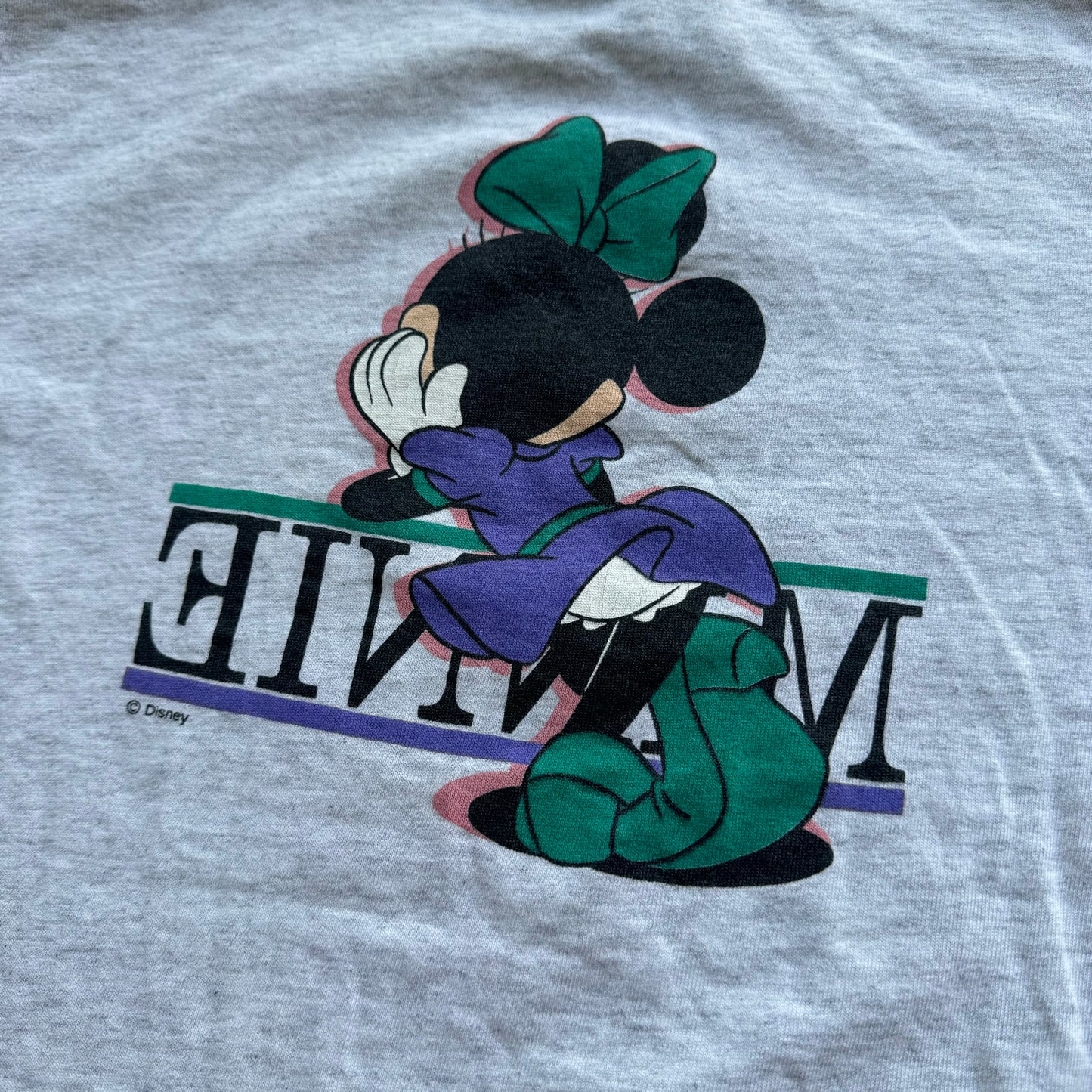 90s Kids Vintage Disney Minnie Mouse Florida Double Sided Gray 100% Cotton T-Shirt