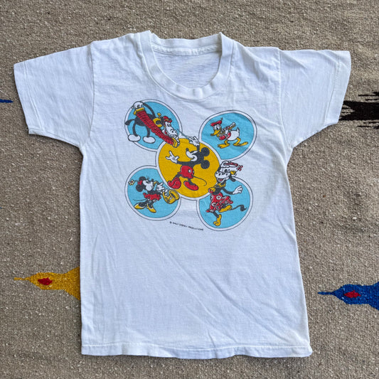80s 90s Kids Vintage Walt Disney Mickey Single Stitch White T-Shirt 4Y 5Y 6Y