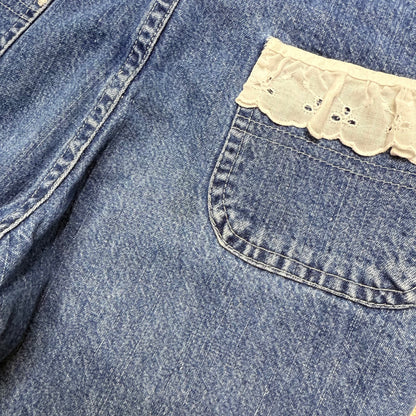 2000’ Y2K Kids Toddler Vintage Oshkosh Bgosh Lace Hand Stitched Loose Fit Denim Overall / 3T