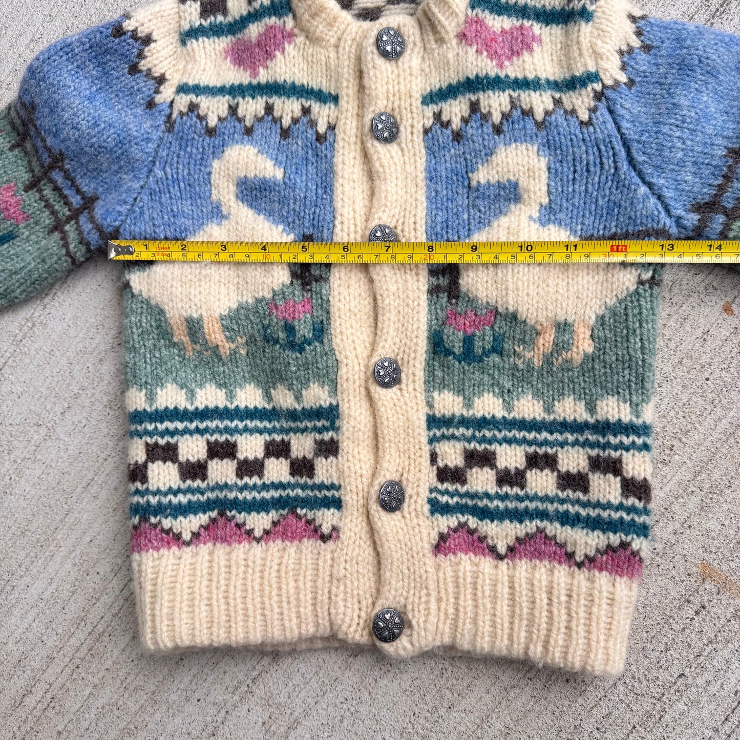 Kids Hand Knit Wool Cardigan With Ducks Front And Back 5Y 6Y 7Y