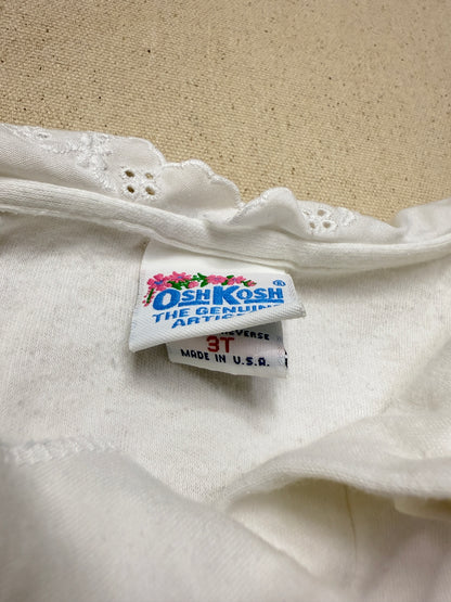 90s Kids Toddler Vintage Oshkosh Bgosh Lace Collared White Puffsleeve Longsleeve Top / 2T 3T / Made in USA