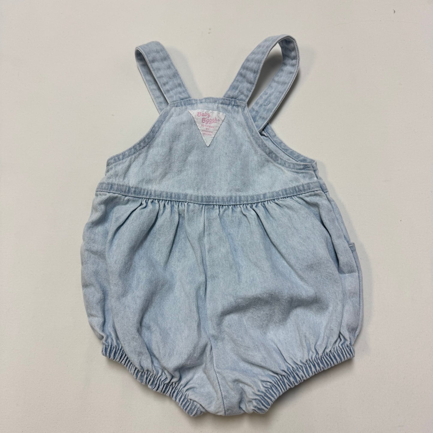 90s Kids Baby Vintage Oshkosh Bgosh Light Denim Shortall Romper Pink Label /6m/9m/12m