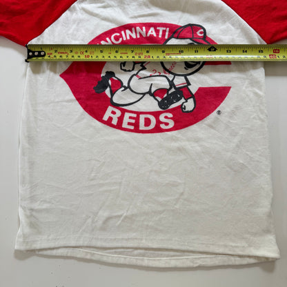 80s Kids Vintage MLB Cincinnati Reds Short Sleeve Off White Red T-Shirt 10Y 11Y 12Y