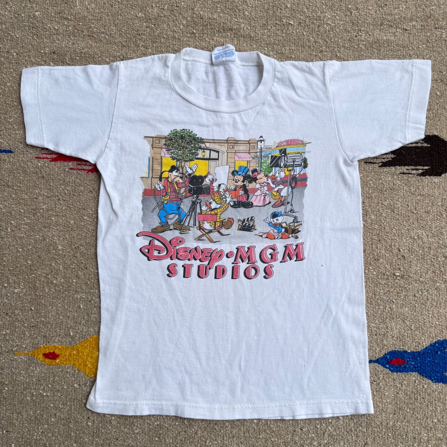 80s 90s Kids Vintage Disney’s MGM Studios Mickey Mouse Short Sleeve White 100% Cotton T-Shirt L 7Y 8Y 9Y Baby Tee Teen Made in USA