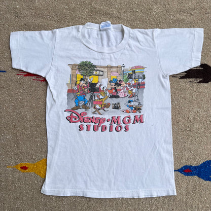 80s 90s Kids Vintage Disney’s MGM Studios Mickey Mouse Short Sleeve White 100% Cotton T-Shirt L 7Y 8Y 9Y Baby Tee Teen Made in USA