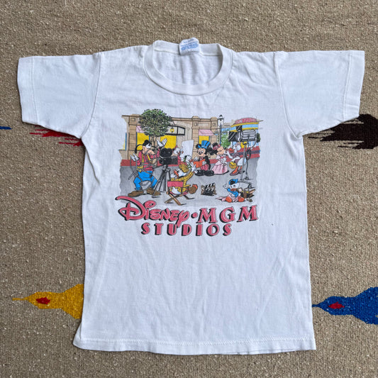 80s 90s Kids Vintage Disney’s MGM Studios Mickey Mouse Short Sleeve White 100% Cotton T-Shirt L 7Y 8Y 9Y Baby Tee Teen Made in USA