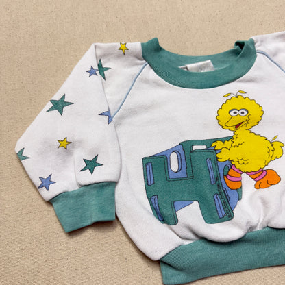 80s Kids Infant Vintage Sesame Street Big Bird Star Pattern Raglan Sleeve Sweatshirt / 6m 9m 12m