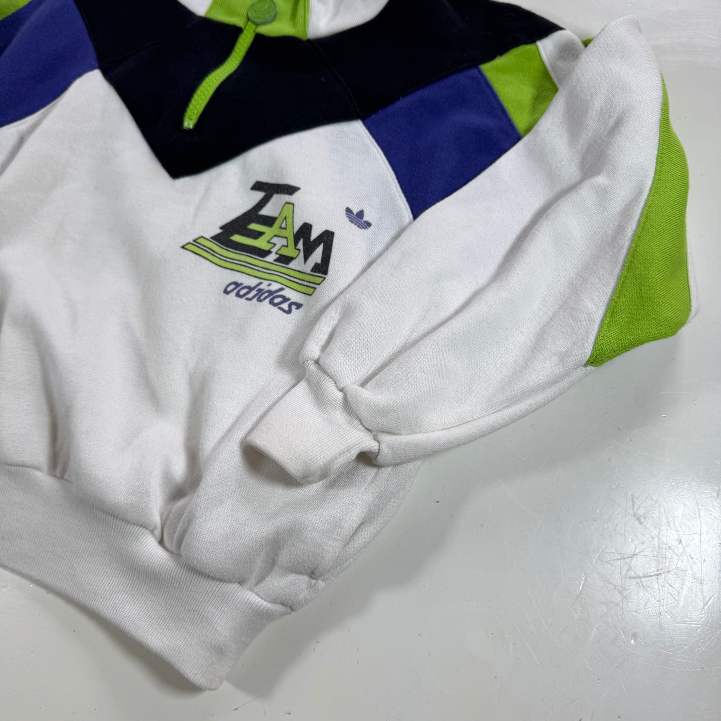 80s Kids Toddler Vintage Team Adidas Half Zip White Sweatshirt S 4Y 5Y
