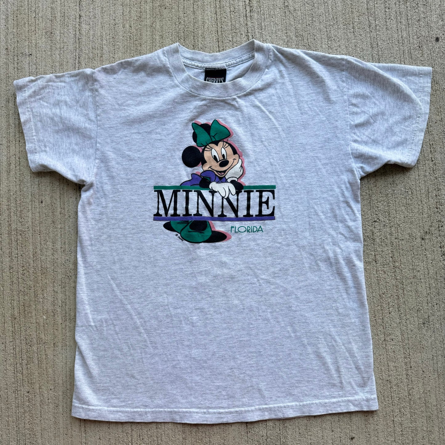 90s Kids Vintage Disney Minnie Mouse Florida Double Sided Gray 100% Cotton T-Shirt