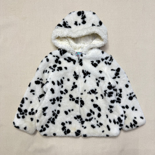 90s Kids Vintage Dalmatian Faux Fur Lined Zip Up Hooded jacket / 5y 6y