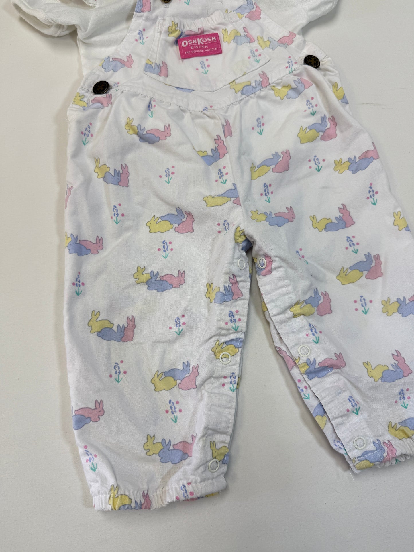 90s Kids Infant Baby Vintage Oshkosh Bgosh Rabitt AOP Overall and Raffle  Sleeve Tshirt 2pc Set / 3m 6m 9m / Made in USA set