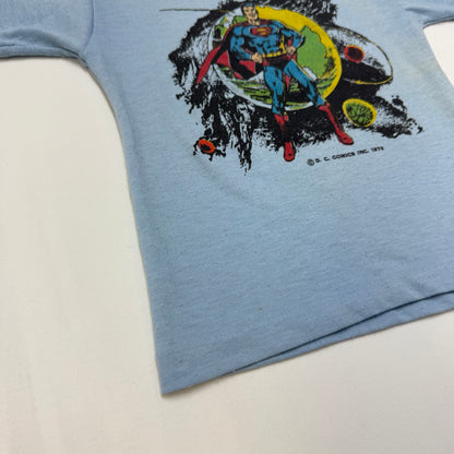 70s Kids Toddler Vintage DC Comics Superman Light Blue Short Sleeve Single Stitch Sears T-Shirt 4/5Y