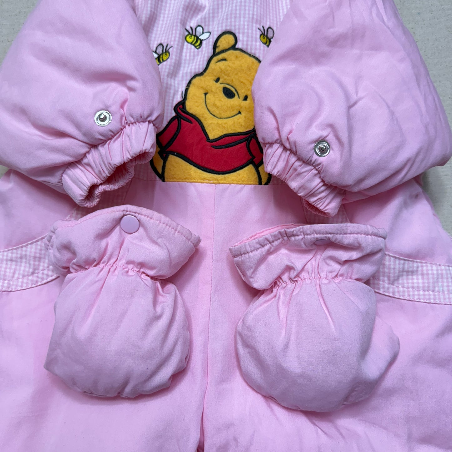 Y2K Kids Infant Vintage Disney Winnie the Pooh Double Zip Up Insulated Winter Suits with Mittens / 6m 9m 12m