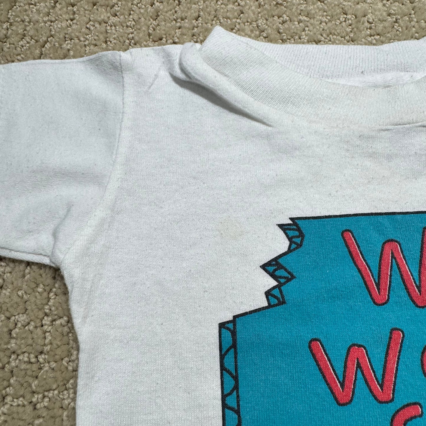 1995 90s Infant Baby Tee “Will Work For Milk” White Single Stitch Short Sleeve T-Shirt 18 months Made in USA