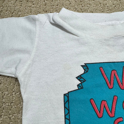 1995 90s Infant Baby Tee “Will Work For Milk” White Single Stitch Short Sleeve T-Shirt 18 months Made in USA