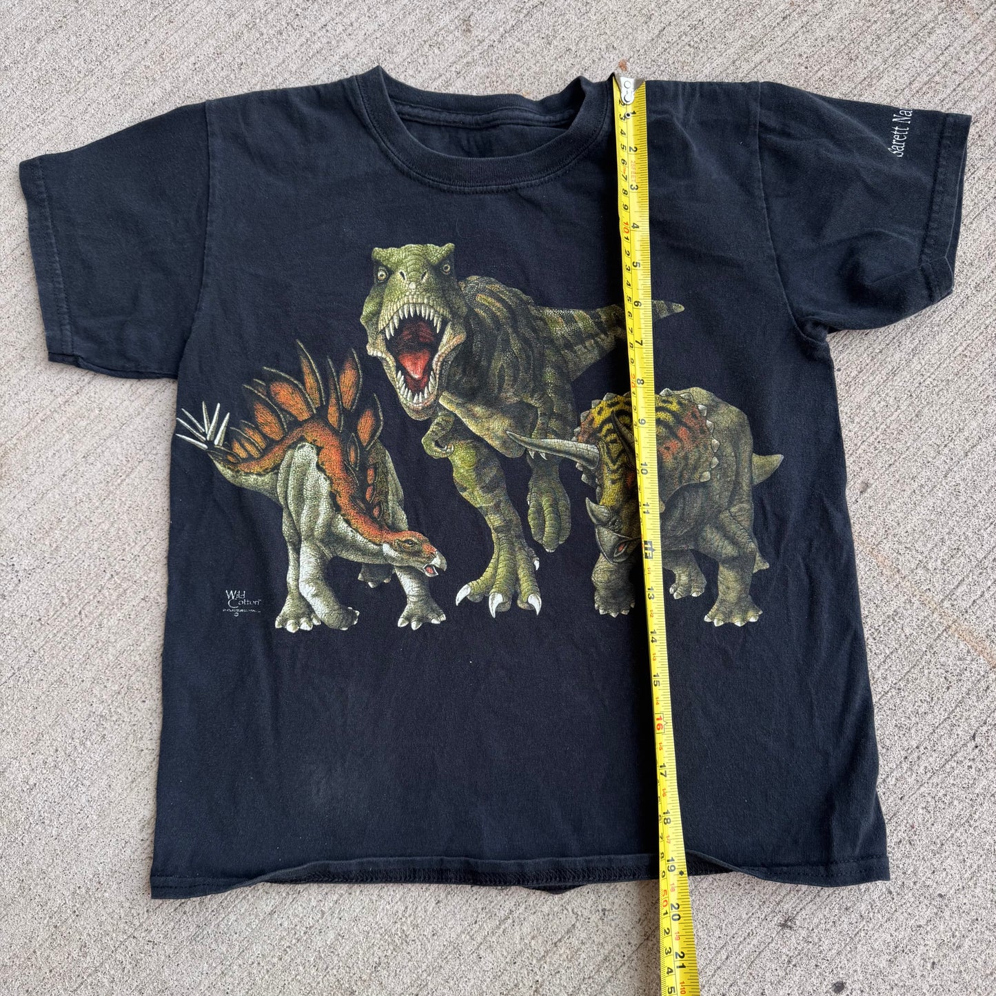 Kids Vintage Sarett Nature Centre Dinosaur Double Sided Black T-Shirt 7Y 8Y 9Y