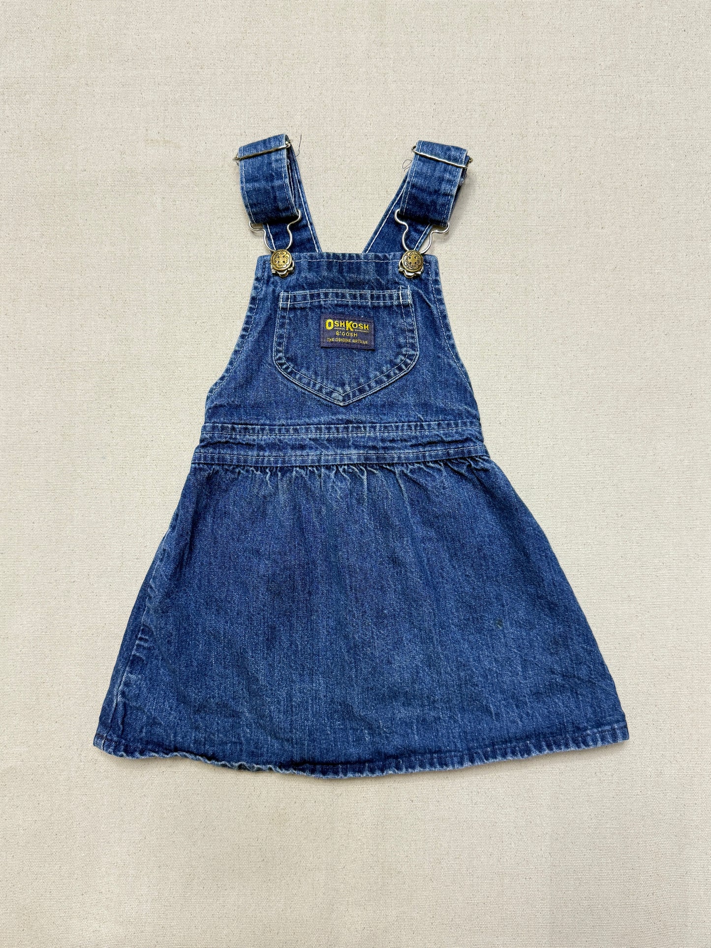 90s Kids Toddler Vintage Oshkosh Bgosh Cross Back Simple Casual Denim Dress / 18m 24m 2T / Made in USA