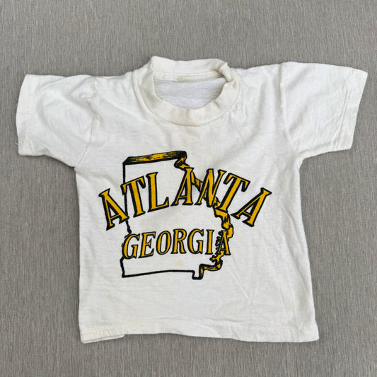 60s Kids Baby Vintage Atlanta Georgia Souvenir Single Stitch Short Sleeve T-Shirt 100% Cotton Off White  2T Made in USA