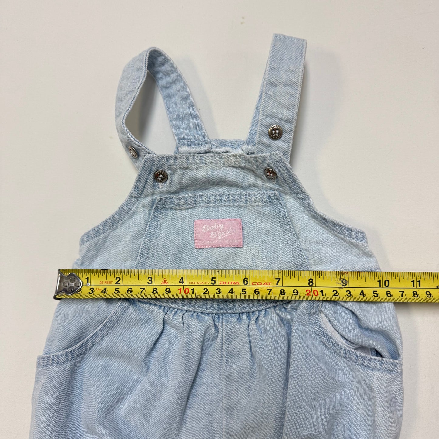 90s Kids Baby Vintage Oshkosh Bgosh Light Denim Shortall Romper Pink Label /6m/9m/12m
